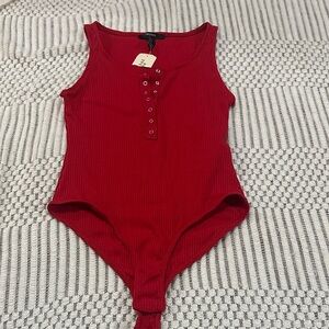Red Ribbed Bodysuit